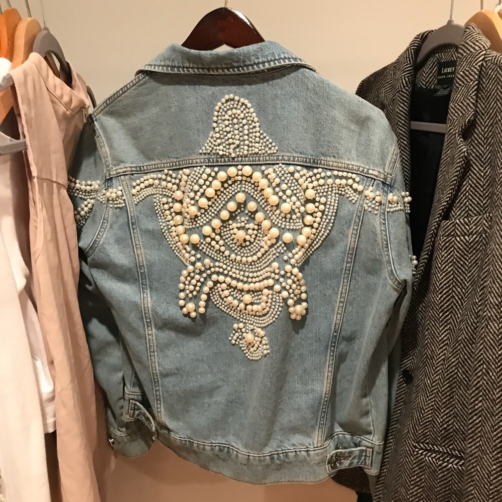 Sandro Pearl Embellished Jean Jacket
